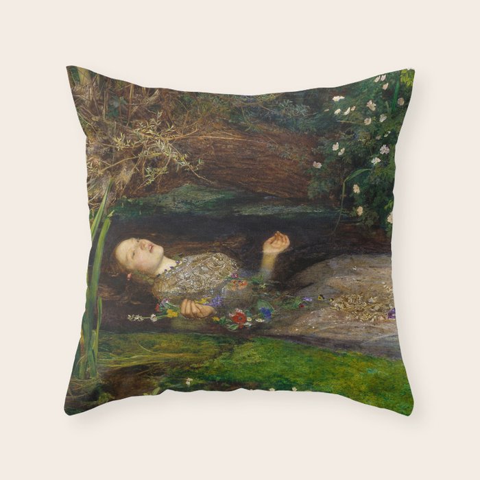 Ophelia, John Everett Millais Throw Pillow Gallery Image 1