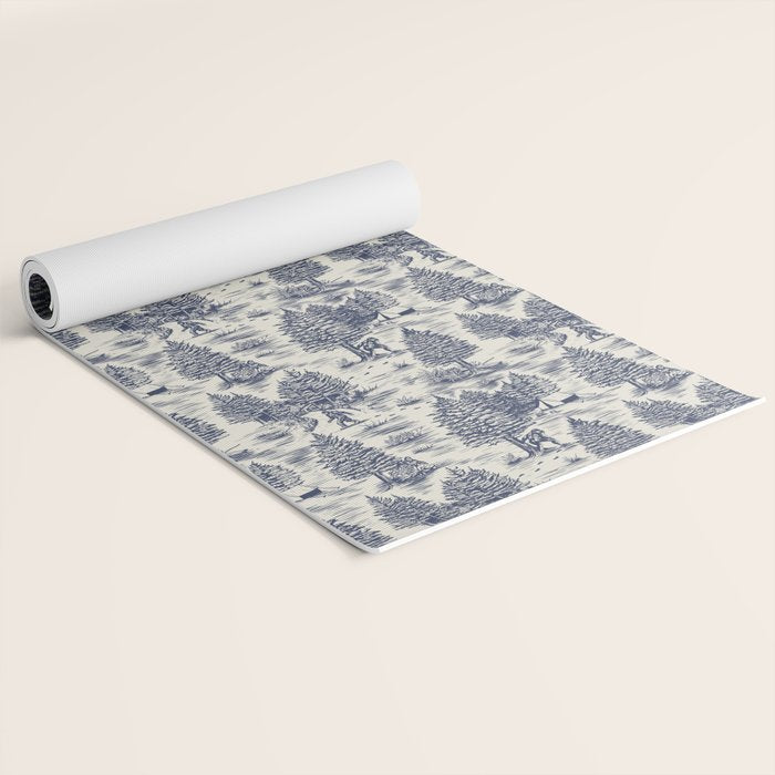Bigfoot / Sasquatch Toile de Jouy in Blue Yoga Mat Gallery Image 2