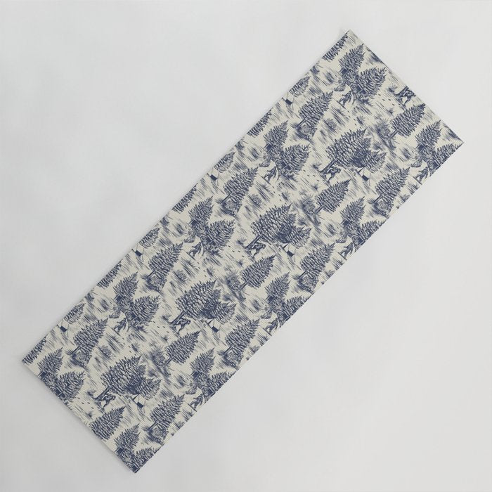 Bigfoot / Sasquatch Toile de Jouy in Blue Yoga Mat Gallery Image 1