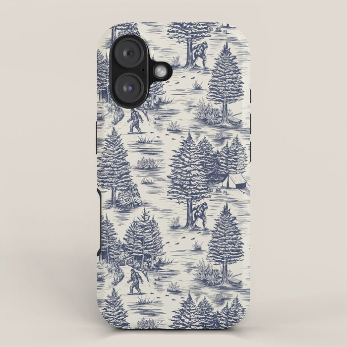 Bigfoot / Sasquatch Toile de Jouy in Blue iPhone Case