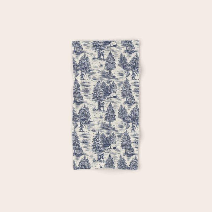 Bigfoot / Sasquatch Toile de Jouy in Blue Bath Towel Gallery Image 1
