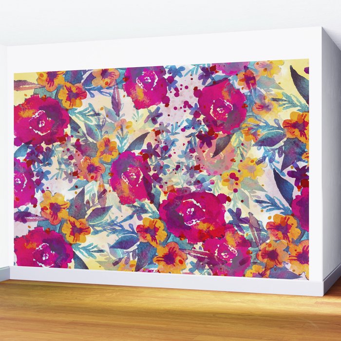 Watercolor flowers and plants 02 Wall Mural Gallery Image 2