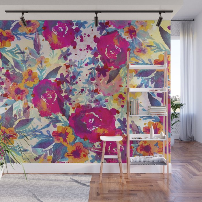 Watercolor flowers and plants 02 Wall Mural Gallery Image 1