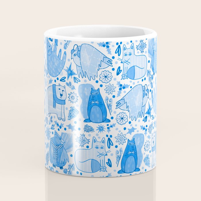 Winter Forest Woodland Animals in Blue Coffee Mug Gallery Image 4