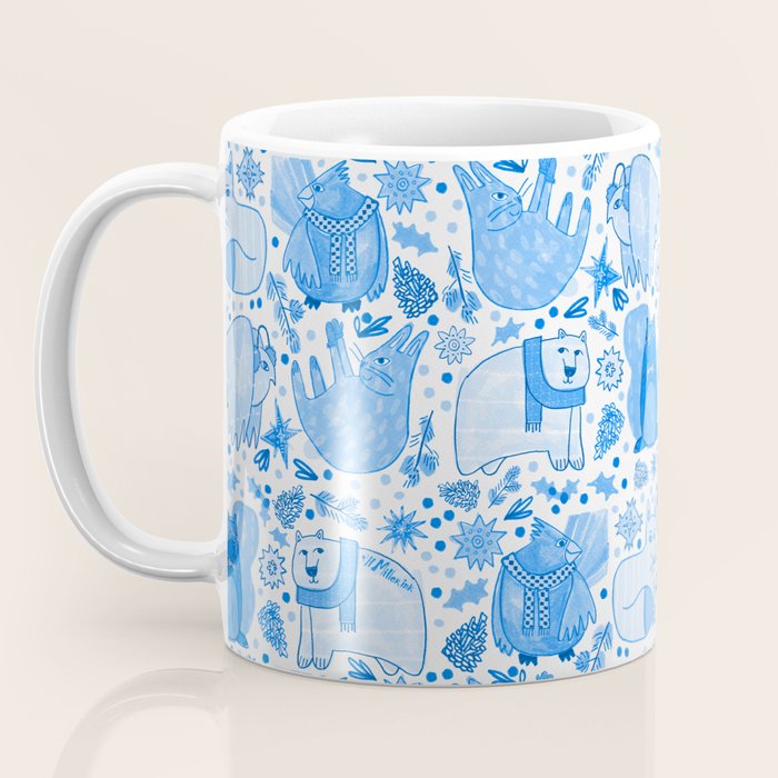 Winter Forest Woodland Animals in Blue Coffee Mug Gallery Image 3