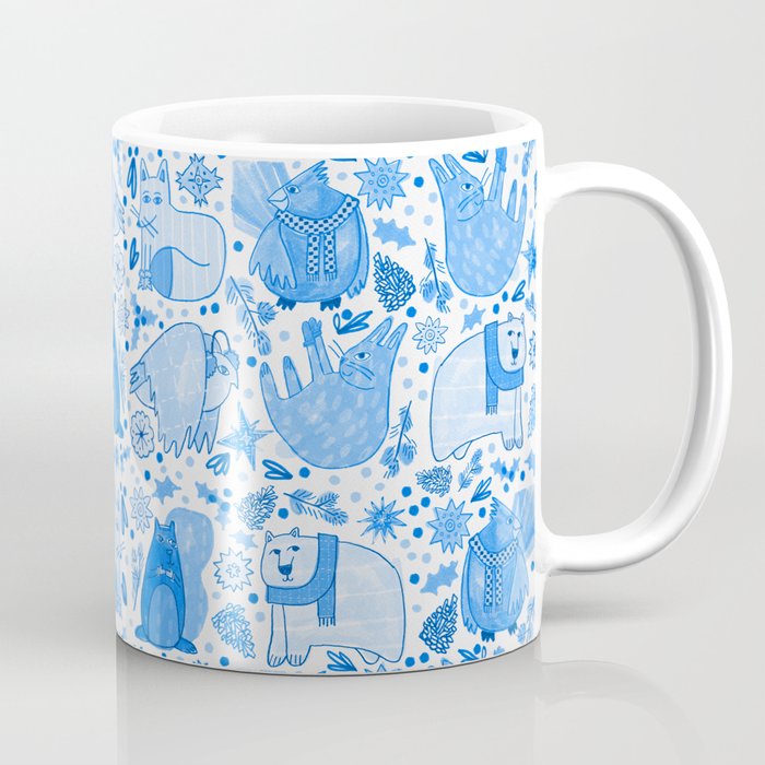 Winter Forest Woodland Animals in Blue Coffee Mug Gallery Image 1