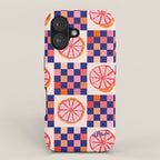 Checkered Sliced Citrus Fruit in Navy & Peachy Pink iPhone Case Gallery Image 1