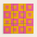 Retro Checkered Tulips Pattern Wood Wall Art Gallery Image 1
