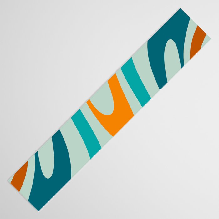Wavy Loops Retro Abstract Pattern in Teal Aqua Orange Table Runner Gallery Image 3
