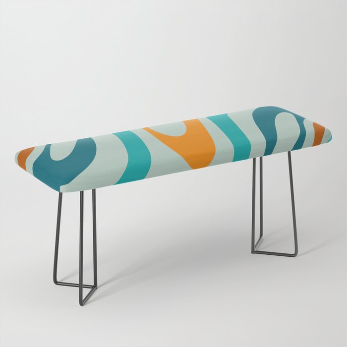 Wavy Loops Retro Abstract Pattern in Teal Aqua Orange Bench Gallery Image 1
