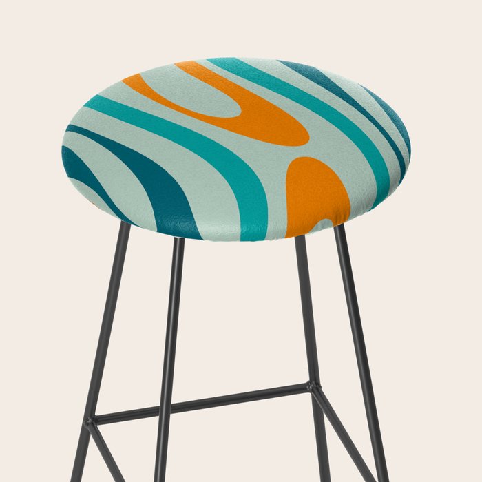 Wavy Loops Retro Abstract Pattern in Teal Aqua Orange Stool Gallery Image 2