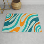 Wavy Loops Retro Abstract Pattern in Teal Aqua Orange Rug Gallery Image 1