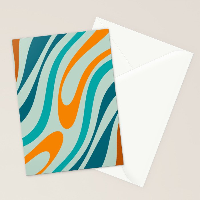 Wavy Loops Retro Abstract Pattern in Teal Aqua Orange Stationery Card Gallery Image 2