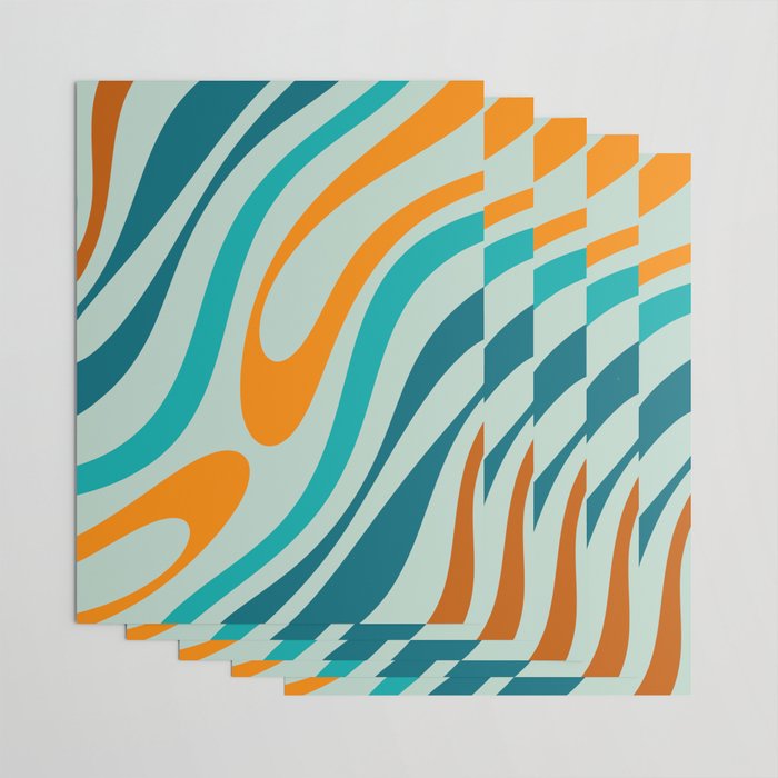 Wavy Loops Retro Abstract Pattern in Teal Aqua Orange Wrapping Paper Gallery Image 3