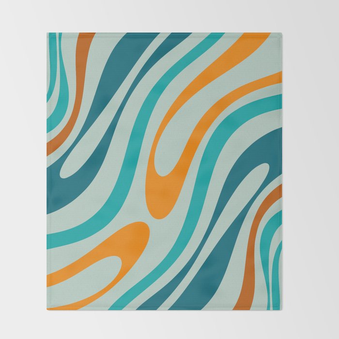 Wavy Loops Retro Abstract Pattern in Teal Aqua Orange Throw Blanket Gallery Image 2