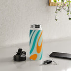 Wavy Loops Retro Abstract Pattern in Teal Aqua Orange Water Bottle Gallery Image 4