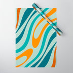 Wavy Loops Retro Abstract Pattern in Teal Aqua Orange Wrapping Paper Gallery Image 1