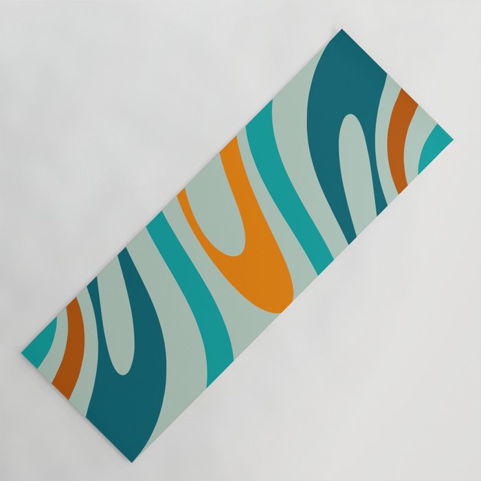 Wavy Loops Retro Abstract Pattern in Teal Aqua Orange Yoga Mat Gallery Image 1