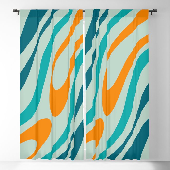 Wavy Loops Retro Abstract Pattern in Teal Aqua Orange Window Curtain Gallery Image 5