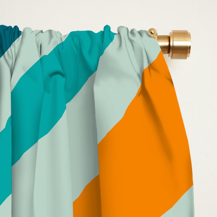 Wavy Loops Retro Abstract Pattern in Teal Aqua Orange Window Curtain Gallery Image 2