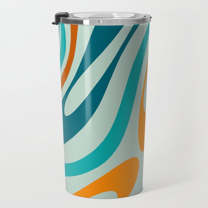 Wavy Loops Retro Abstract Pattern in Teal Aqua Orange Travel Mug Gallery Image 3