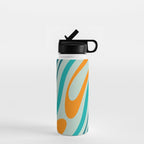 Wavy Loops Retro Abstract Pattern in Teal Aqua Orange Water Bottle Gallery Image 1