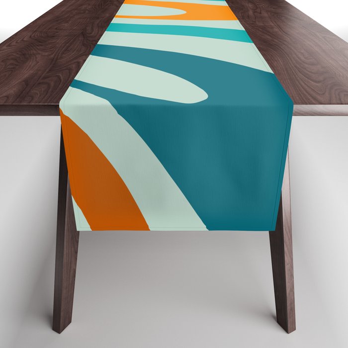 Wavy Loops Retro Abstract Pattern in Teal Aqua Orange Table Runner Gallery Image 1