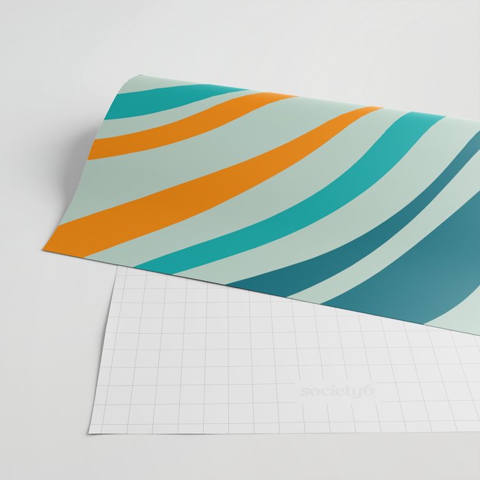 Wavy Loops Retro Abstract Pattern in Teal Aqua Orange Wrapping Paper Gallery Image 2