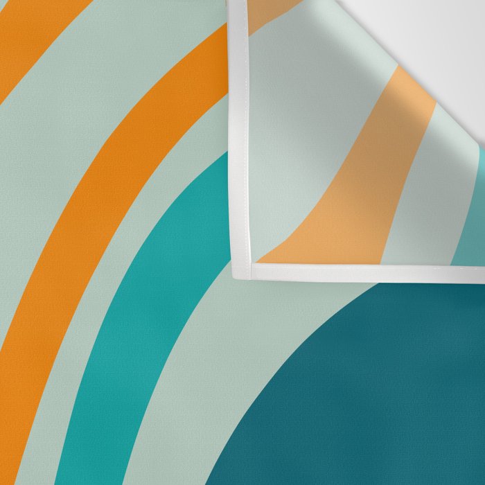 Wavy Loops Retro Abstract Pattern in Teal Aqua Orange Wall Tapestry Gallery Image 3