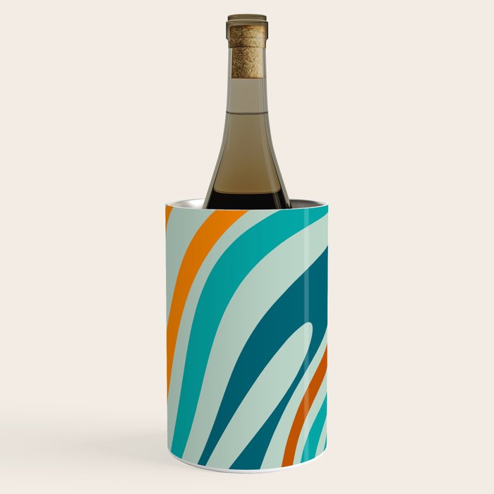 Wavy Loops Retro Abstract Pattern in Teal Aqua Orange Wine Chiller Gallery Image 3