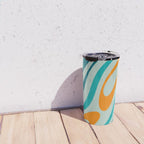 Wavy Loops Retro Abstract Pattern in Teal Aqua Orange Travel Mug Gallery Image 4