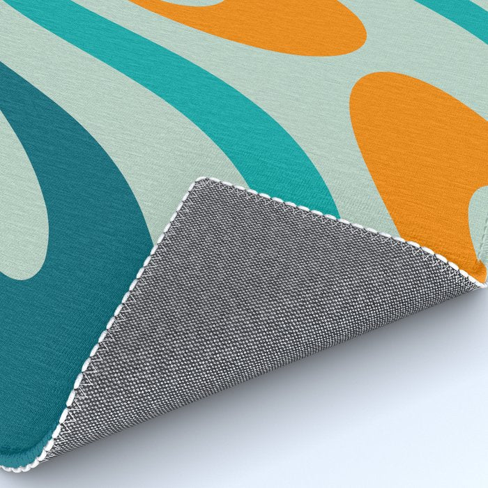 Wavy Loops Retro Abstract Pattern in Teal Aqua Orange Rug Gallery Image 4
