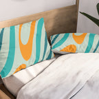 Wavy Loops Retro Abstract Pattern in Teal Aqua Orange Pillow Sham Gallery Image 2