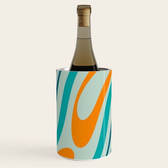 Wavy Loops Retro Abstract Pattern in Teal Aqua Orange Wine Chiller Gallery Image 1