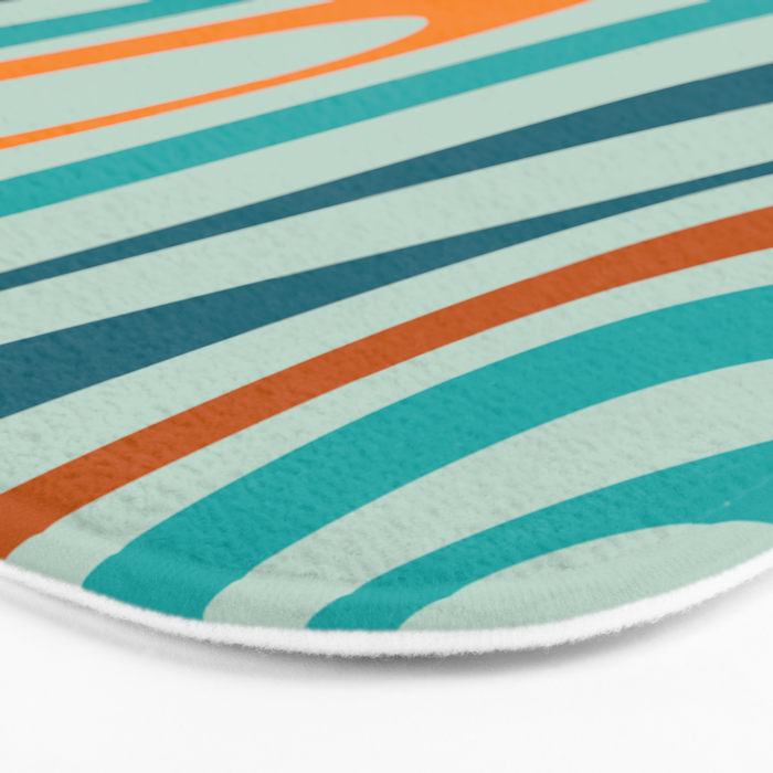Wavy Loops Retro Abstract Pattern in Teal Aqua Orange Bath Mat Gallery Image 3