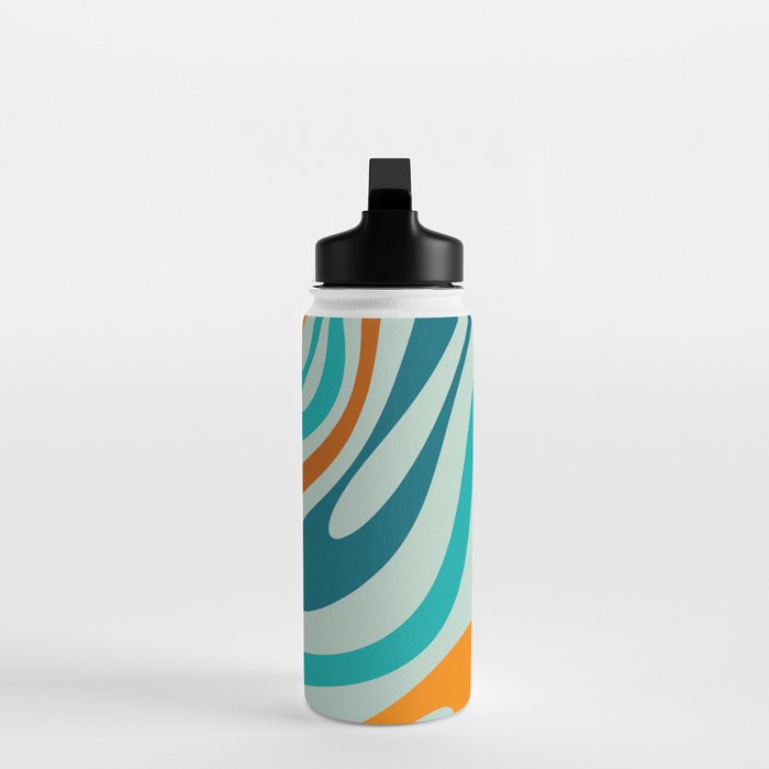 Wavy Loops Retro Abstract Pattern in Teal Aqua Orange Water Bottle Gallery Image 3