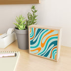 Wavy Loops Retro Abstract Pattern in Teal Aqua Orange Mini Art Print Gallery Image 2