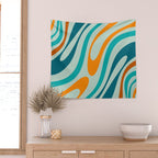 Wavy Loops Retro Abstract Pattern in Teal Aqua Orange Wall Tapestry Gallery Image 2