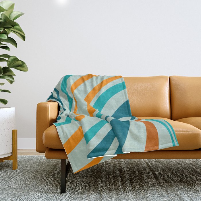 Wavy Loops Retro Abstract Pattern in Teal Aqua Orange Throw Blanket Gallery Image 1