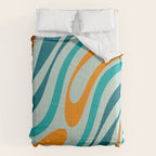 Wavy Loops Retro Abstract Pattern in Teal Aqua Orange Comforter Gallery Image 6
