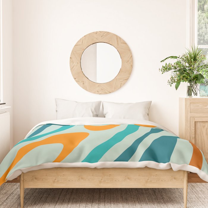 Wavy Loops Retro Abstract Pattern in Teal Aqua Orange Duvet Cover Gallery Image 3