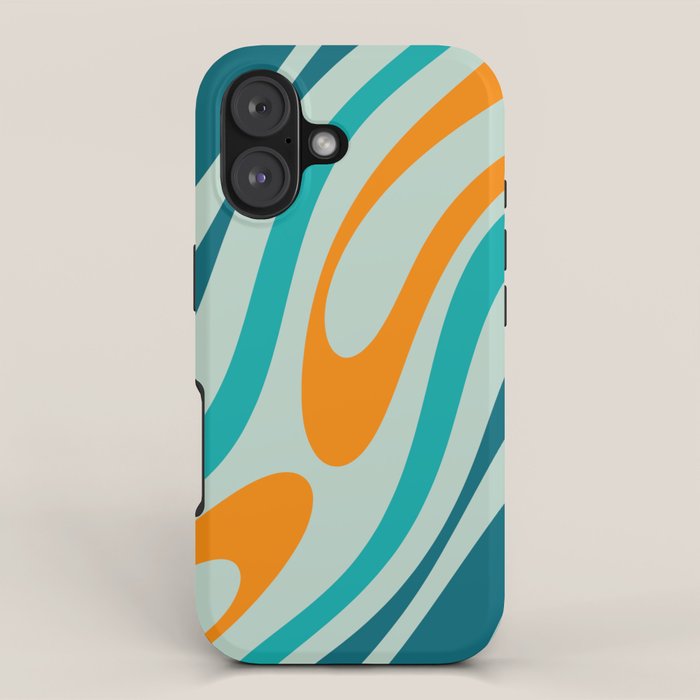 Wavy Loops Retro Abstract Pattern in Teal Aqua Orange iPhone Case Gallery Image 1