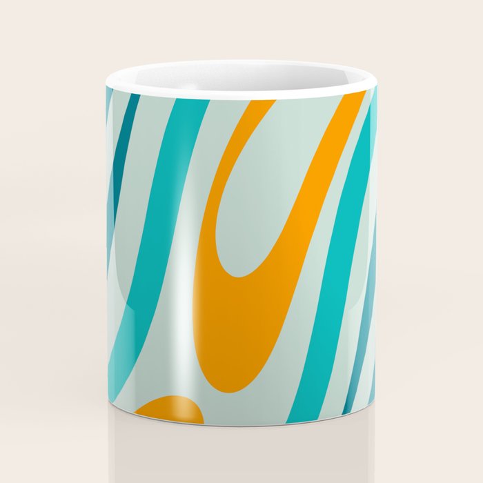 Wavy Loops Retro Abstract Pattern in Teal Aqua Orange Coffee Mug Gallery Image 4