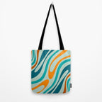 Wavy Loops Retro Abstract Pattern in Teal Aqua Orange Tote Bag Gallery Image 2