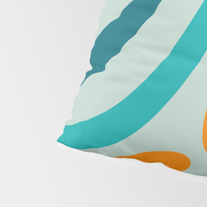 Wavy Loops Retro Abstract Pattern in Teal Aqua Orange Pillow Sham Gallery Image 4