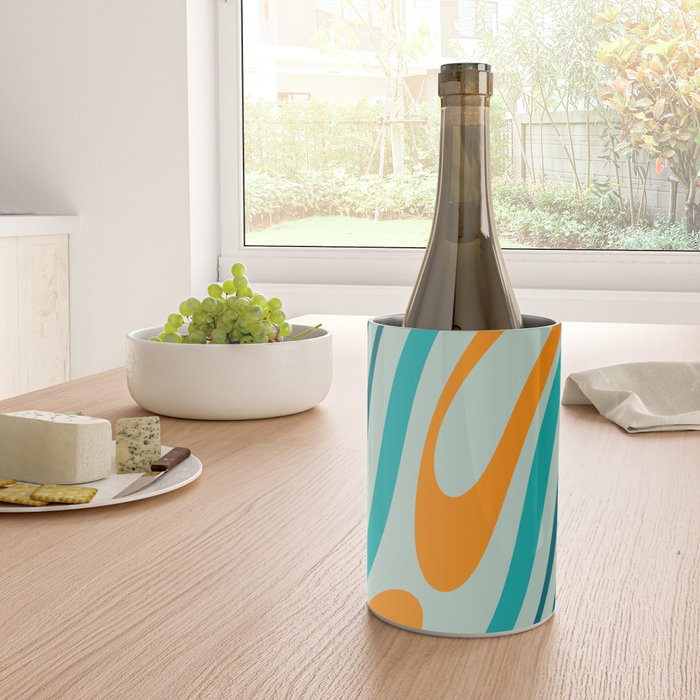 Wavy Loops Retro Abstract Pattern in Teal Aqua Orange Wine Chiller Gallery Image 4
