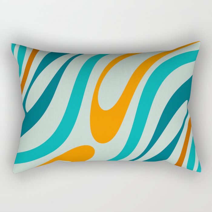 Wavy Loops Retro Abstract Pattern in Teal Aqua Orange Rectangular Pillow Gallery Image 1
