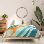 Wavy Loops Retro Abstract Pattern in Teal Aqua Orange Comforter Gallery Image 3