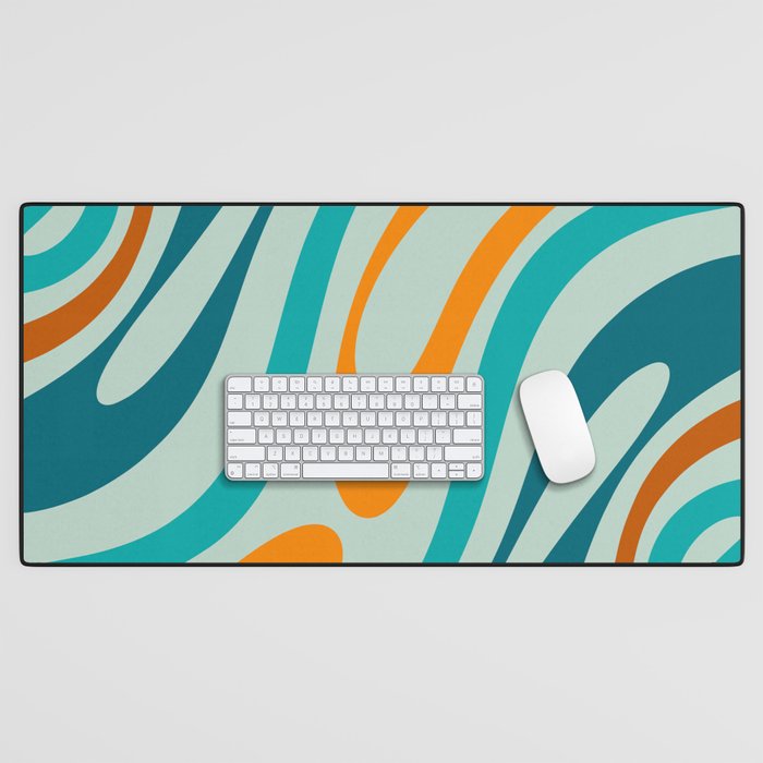 Wavy Loops Retro Abstract Pattern in Teal Aqua Orange Desk Mat Gallery Image 1