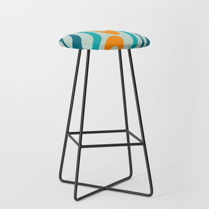 Wavy Loops Retro Abstract Pattern in Teal Aqua Orange Stool Gallery Image 1